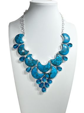 Turquoise 925 Overlay Gemstone Large Necklace Moon
